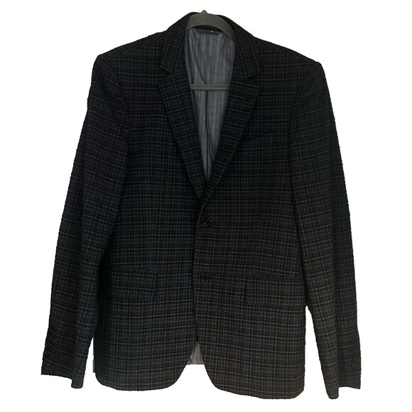 John Varvatos Austin Jacket Black/Gray Texture Plaid Wool/Angora Sz Italy 48 NWT - Picture 1 of 16